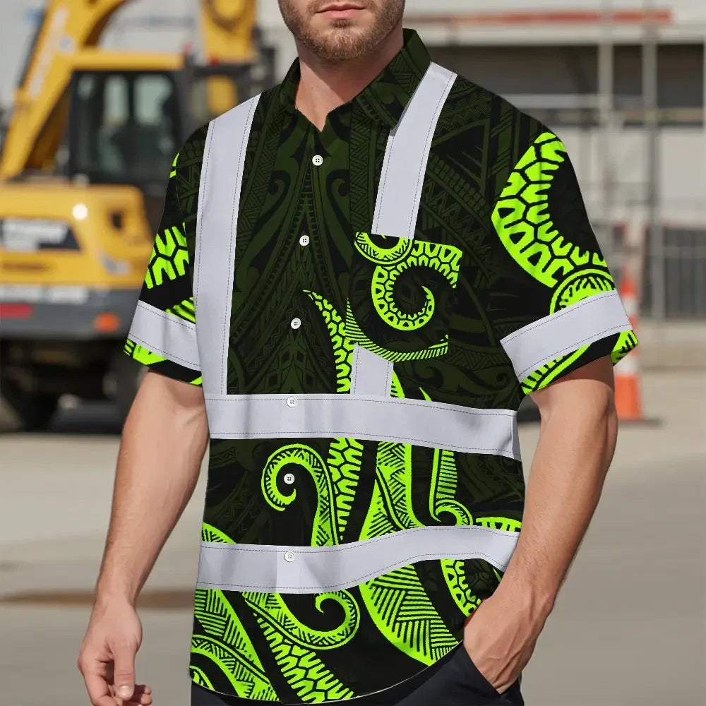 Hi Vis Hawaiian Shirt Reflective Tapes Hawaiian Polynesian Tribal Custom Name