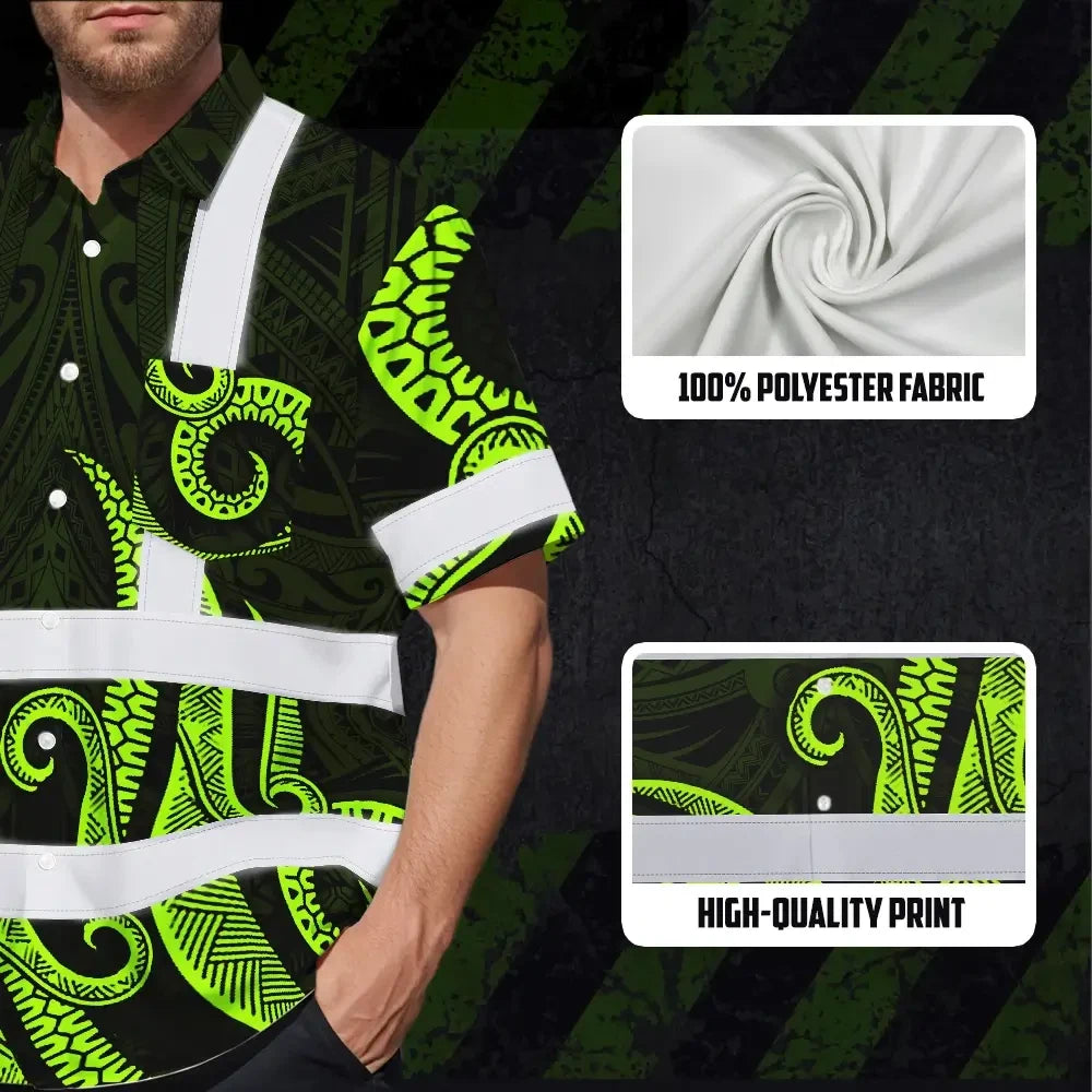 Hi Vis Hawaiian Shirt Reflective Tapes Hawaiian Polynesian Tribal Custom Name