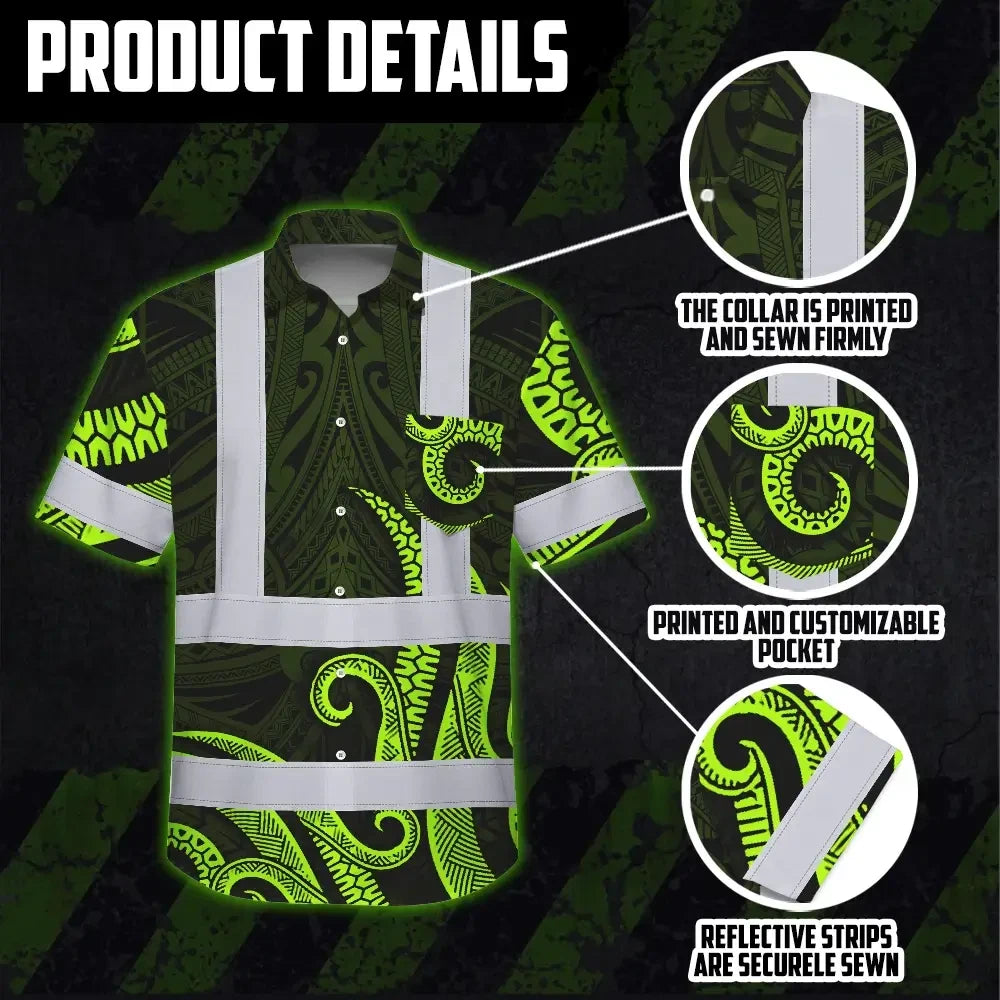 Hi Vis Hawaiian Shirt Reflective Tapes Hawaiian Polynesian Tribal Custom Name
