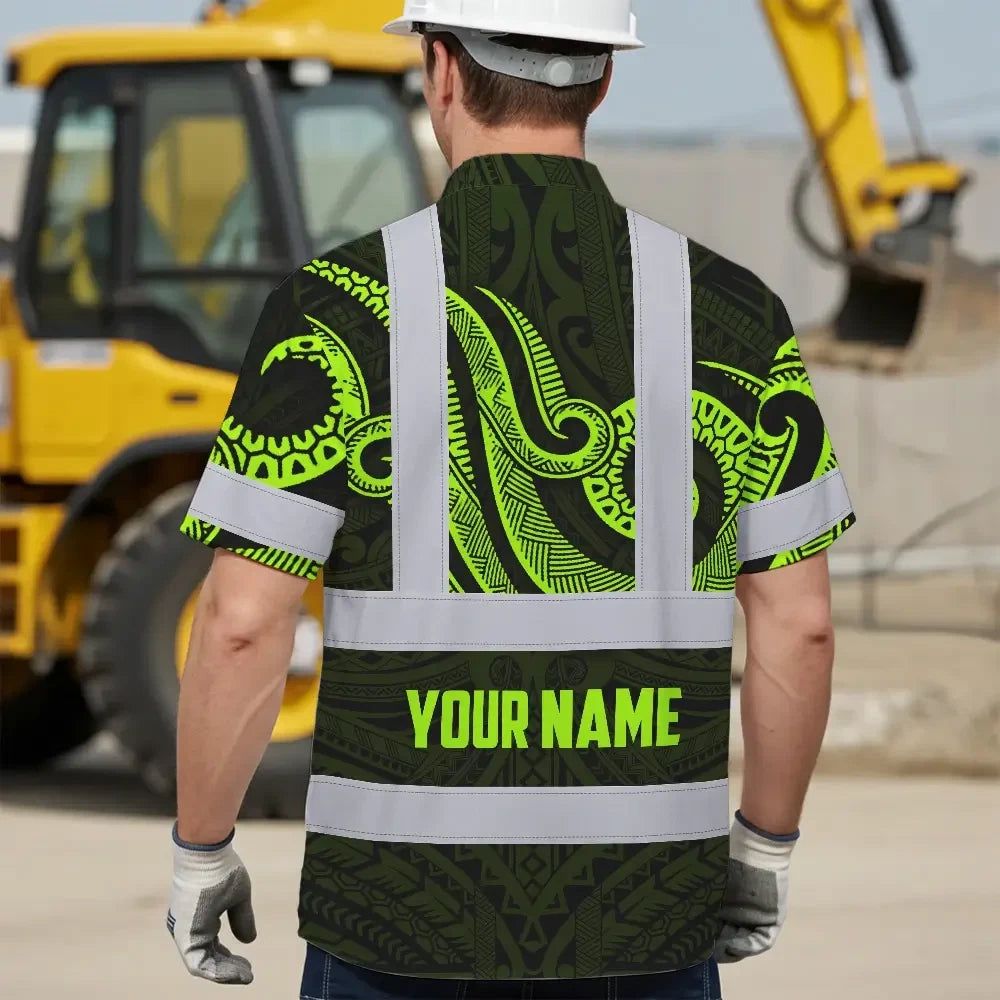 Hi Vis Hawaiian Shirt Reflective Tapes Hawaiian Polynesian Tribal Custom Name