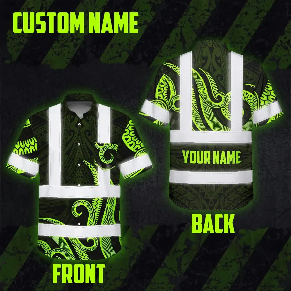 Hi Vis Hawaiian Shirt Reflective Tapes Hawaiian Polynesian Tribal Custom Name