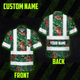 Hi Vis Hawaiian Shirt Reflective Tapes Hippo Flowers Custom Name Safety Workwear For Workers, Truckers, Operators