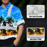 Hi Vis Hawaiian Shirt Reflective Tapes Light Blue Coconut Tree Custom Name Safety Workwear For Workers, Truckers, Operators