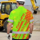 Hi Vis Hawaiian Shirt Reflective Tapes Lime Neon And Orange US Flag Custom Name