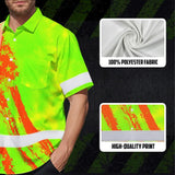 Hi Vis Hawaiian Shirt Reflective Tapes Lime Neon And Orange US Flag Custom Name