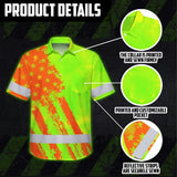 Hi Vis Hawaiian Shirt Reflective Tapes Lime Neon And Orange US Flag Custom Name