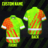 Hi Vis Hawaiian Shirt Reflective Tapes Lime Neon And Orange US Flag Custom Name