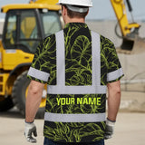 Choose Pack Hi Vis Hawaiian Shirt Reflective Tapes Lime Neon Flowers Custom Name Safety Workwear For Workers, Truckers, Operators