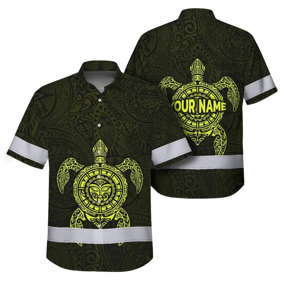 Hi Vis Hawaiian Shirt Reflective Tapes Lime Neon Hawaii Turtle Custom Name