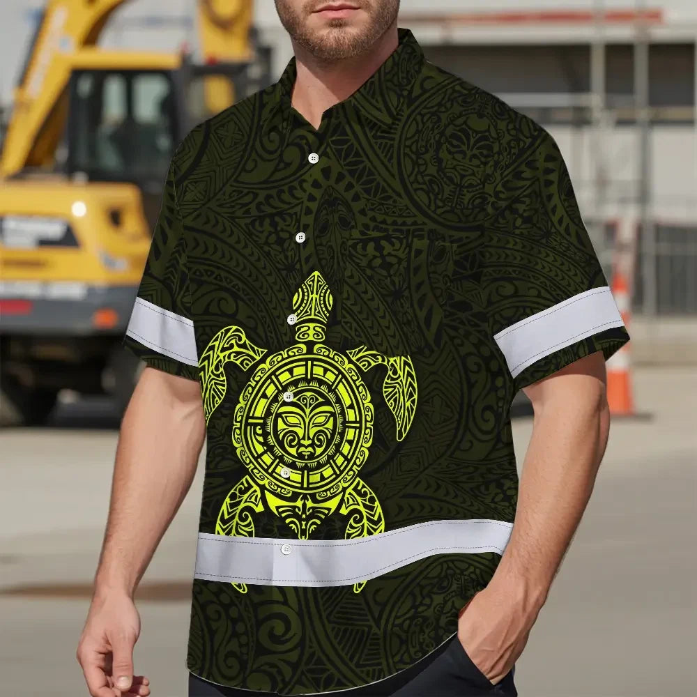 Hi Vis Hawaiian Shirt Reflective Tapes Lime Neon Hawaii Turtle Custom Name