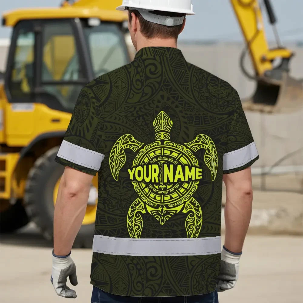 Hi Vis Hawaiian Shirt Reflective Tapes Lime Neon Hawaii Turtle Custom Name