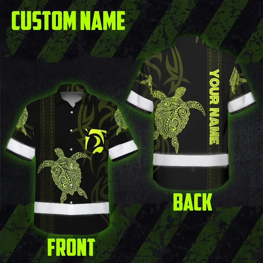Hi Vis Hawaiian Shirt Reflective Tapes Lime Neon Hawaiian Polynesian Tribal Custom Name