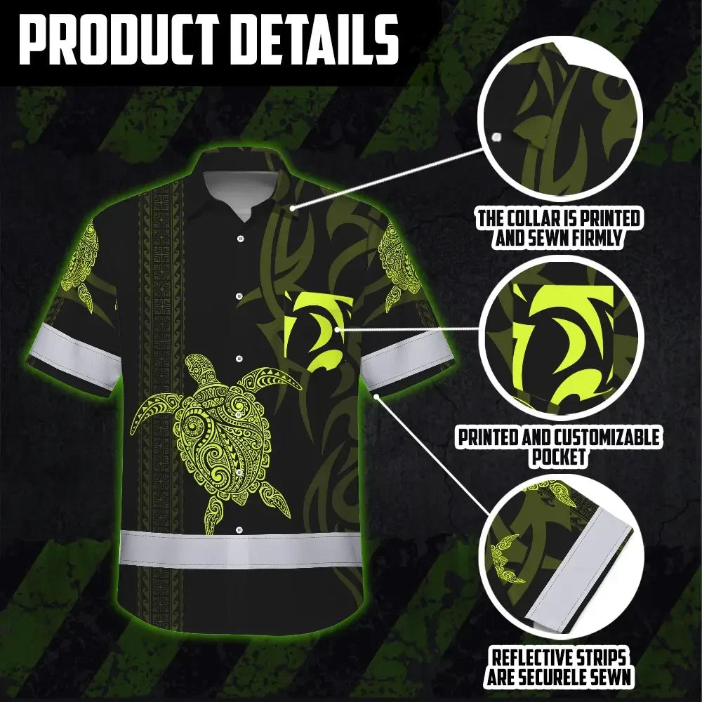 Hi Vis Hawaiian Shirt Reflective Tapes Lime Neon Hawaiian Polynesian Tribal Custom Name