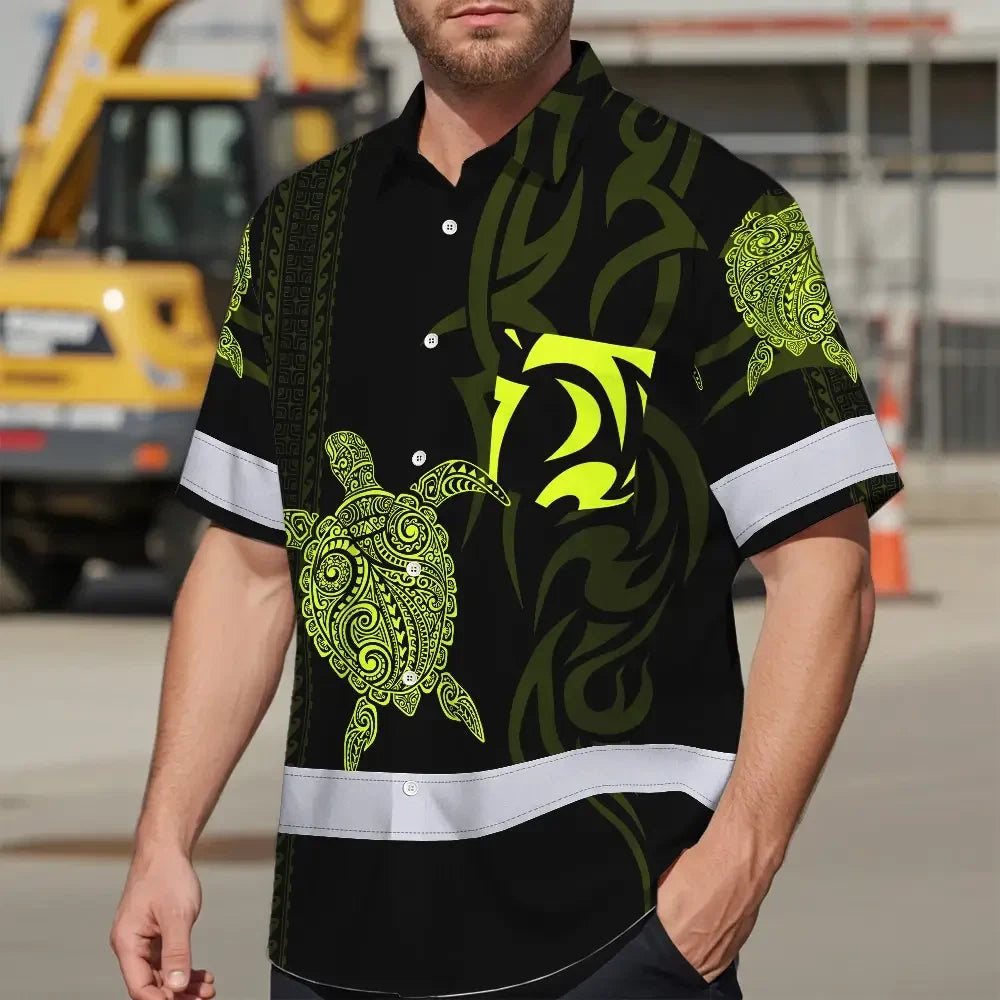 Hi Vis Hawaiian Shirt Reflective Tapes Lime Neon Hawaiian Polynesian Tribal Custom Name