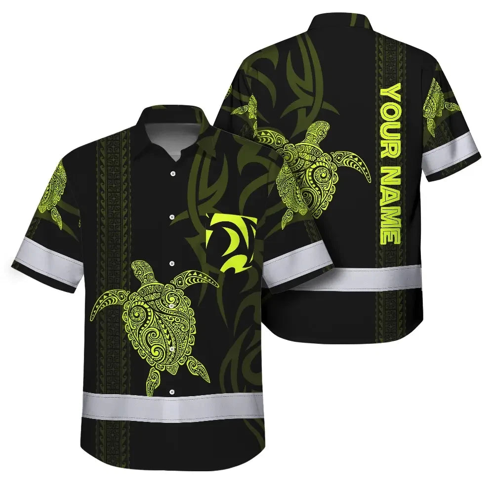 Hi Vis Hawaiian Shirt Reflective Tapes Lime Neon Hawaiian Polynesian Tribal Custom Name