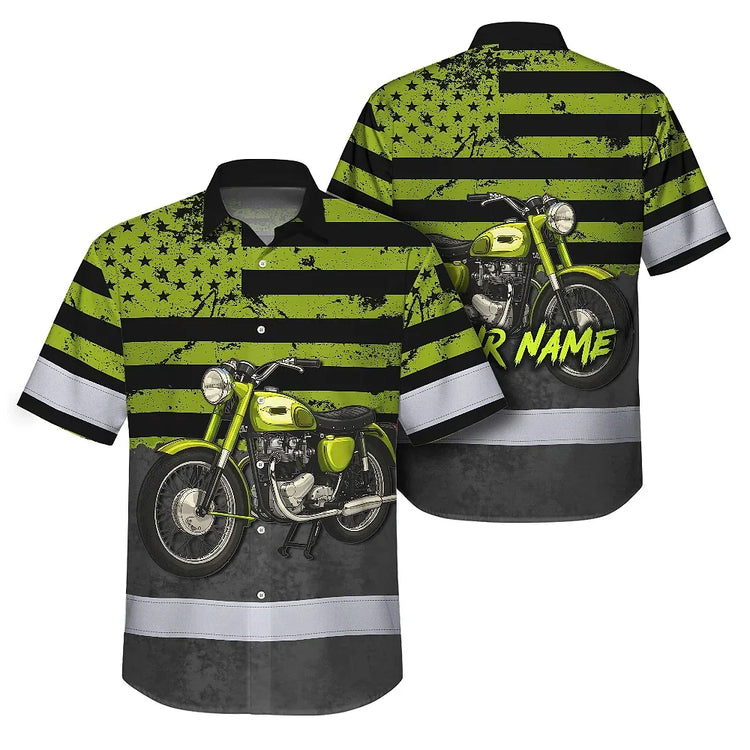 Lime Neon Motobike US Flag Hi-Vis Hawaiian Shirt