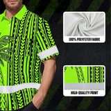 Hi Vis Hawaiian Shirt Reflective Tapes Lime Neon Polynesian And Tree Custom Name Safety Workwear For Workers, Truckers, Operators