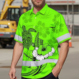 Hi Vis Hawaiian Shirt Reflective Tapes Lime Neon Polynesian Custom Name Safety Workwear For Workers, Truckers, Operators