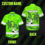 Hi Vis Hawaiian Shirt Reflective Tapes Lime Neon Polynesian Custom Name Safety Workwear For Workers, Truckers, Operators