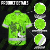 Hi Vis Hawaiian Shirt Reflective Tapes Lime Neon Polynesian Custom Name Safety Workwear For Workers, Truckers, Operators