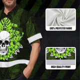 Hi Vis Hawaiian Shirt Reflective Tapes Lime Neon Polynesian Skull Custom Name Safety Workwear For Workers, Truckers, Operators
