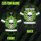 Hi Vis Hawaiian Shirt Reflective Tapes Lime Neon Polynesian Skull Custom Name Safety Workwear For Workers, Truckers, Operators