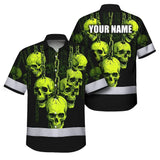 Hi Vis Hawaiian Shirt Reflective Tapes Lime Neon Skull Chain Custom Name Safety Workwear For Workers, Truckers, Operators