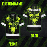 Hi Vis Hawaiian Shirt Reflective Tapes Lime Neon Skull Chain Custom Name Safety Workwear For Workers, Truckers, Operators