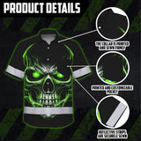 Hi Vis Hawaiian Shirt Reflective Tapes Lime Neon Skull Custom Name Safety Workwear For Workers, Truckers, Operators