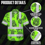 Hi Vis Hawaiian Shirt Reflective Tapes Lime Neon Tiki Custom Name Safety Workwear For Workers, Truckers, Operators