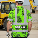 Hi Vis Hawaiian Shirt Reflective Tapes Lime Neon Tiki Custom Name Safety Workwear For Workers, Truckers, Operators