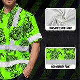 Hi Vis Hawaiian Shirt Reflective Tapes Lime Neon Tiki Custom Name Safety Workwear For Workers, Truckers, Operators
