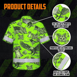Hi Vis Hawaiian Shirt Reflective Tapes Lime Neon US Flag Flower Custom Name Safety Workwear For Workers, Truckers, Operators, Independence