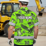 Hi Vis Hawaiian Shirt Reflective Tapes Lime Neon US Flag Flower Custom Name Safety Workwear For Workers, Truckers, Operators, Independence