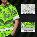 Hi Vis Hawaiian Shirt Reflective Tapes Lime Neon US Flag Flower Custom Name Safety Workwear For Workers, Truckers, Operators, Independence