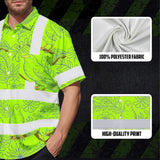 Hi Vis Hawaiian Shirt Reflective Tapes Lime Neon White 2 Flowers Custom Name Safety Workwear For Workers, Truckers, Operators