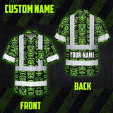 Hi Vis Hawaiian Shirt Reflective Tapes Lime Tiki Custom Name Safety Workwear For Workers, Truckers, Operators