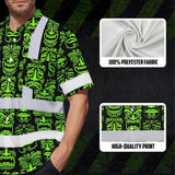 Hi Vis Hawaiian Shirt Reflective Tapes Lime Tiki Custom Name Safety Workwear For Workers, Truckers, Operators