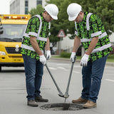 Hi Vis Hawaiian Shirt Reflective Tapes Lime Tiki Custom Name Safety Workwear For Workers, Truckers, Operators