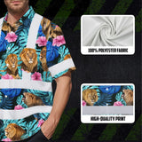 Hi Vis Hawaiian Shirt Reflective Tapes Lion Flowers Custom Name Safety Workwear For Workers, Truckers, Operators