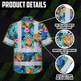 Hi Vis Hawaiian Shirt Reflective Tapes Lion Flowers Custom Name Safety Workwear For Workers, Truckers, Operators