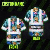 Hi Vis Hawaiian Shirt Reflective Tapes Lion Flowers Custom Name Safety Workwear For Workers, Truckers, Operators