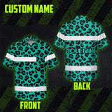 Hi Vis Hawaiian Shirt Reflective Tapes Mint Leopard Custom Name Safety Workwear For Workers, Truckers, Operators
