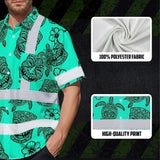 Hi Vis Hawaiian Shirt Reflective Tapes Mint Neon Tiki Custom Name Safety Workwear For Workers, Truckers, Operators