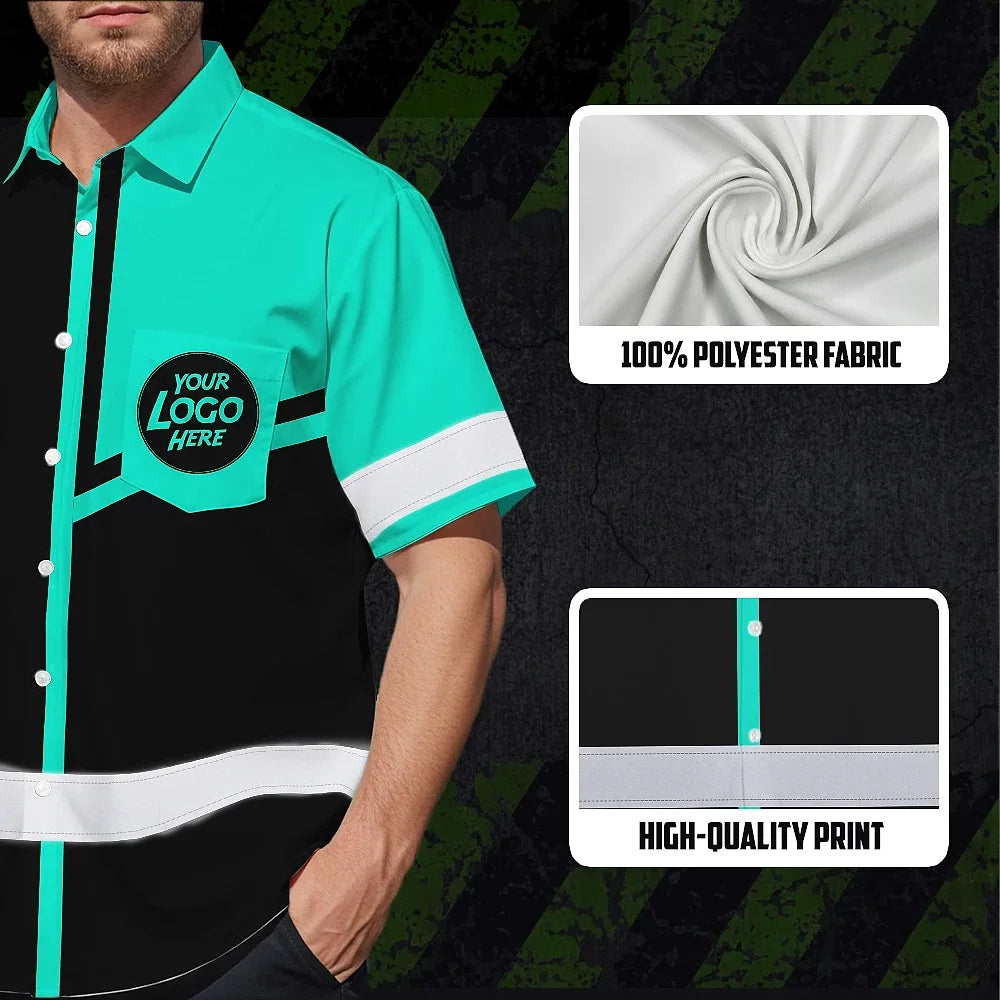 Hi Vis Hawaiian Shirt Reflective Tapes Mint Neon Uniform Custom Name And Logo