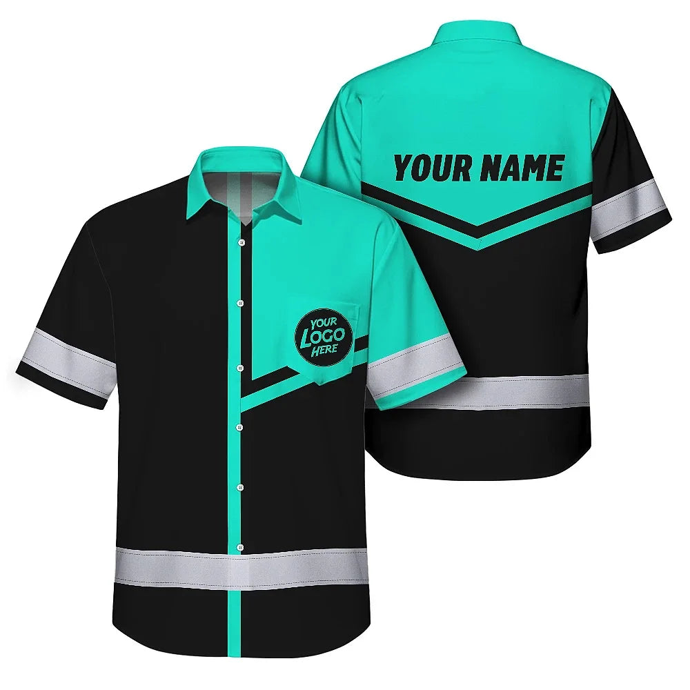 Hi Vis Hawaiian Shirt Reflective Tapes Mint Neon Uniform Custom Name And Logo
