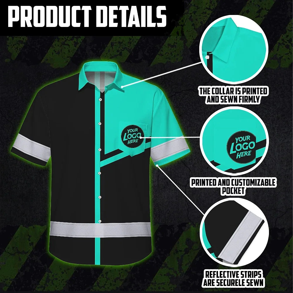 Hi Vis Hawaiian Shirt Reflective Tapes Mint Neon Uniform Custom Name And Logo