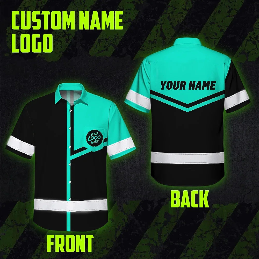 Hi Vis Hawaiian Shirt Reflective Tapes Mint Neon Uniform Custom Name And Logo