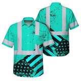 Hi Vis Hawaiian Shirt Reflective Tapes Mint Neon USA Flag Safety Workwear