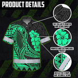 Hi Vis Hawaiian Shirt Reflective Tapes Mint Whale Polynesian Custom Name Safety Workwear For Workers, Truckers, Operators